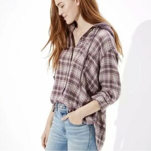 American Eagle Outfitters Plaid Hoodie - Purple and White
